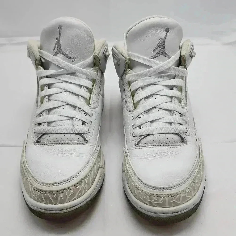 Nike Air Jordan Men's Leather 3 Retro 2018 Sneakers Shoes Triple White Size 7.5 - Picture 3 of 11